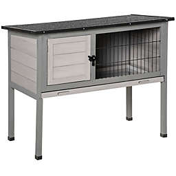 PawHut Small Elevated Rabbit Hutch with Hinged Asphalt Roof, Removable Tray, and Made of Strong Fir Wood Indoor/Outdoor, Grey