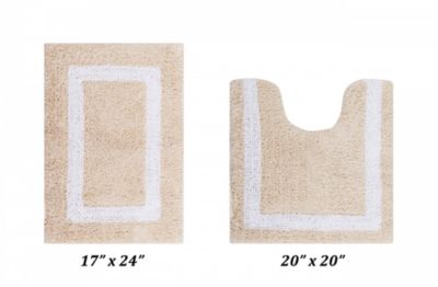 Better Trends Hotel Reversible Bath Rug, 100% Cotton, 2 Piece Set (17" x 24"   20" x 20"), Sand/White
