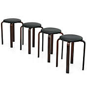 Slickblue Set of 4 Bentwood Round Stool Stackable Dining Chair with Padded Seat  -Black