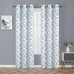 Kate Aurora Living Cherry Blossom Designed Grommet Top Window Curtains - 52 in. W x 84 in. L, Blue