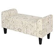 HOMCOM 41" Ottoman Bench, Modern Linen Armed Entryway Bench, Signature Print with Cream White Parchment Background