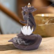 Stock Preferred Ceramic Backflow Incense Burner Buddha Hand And Lotus Purple