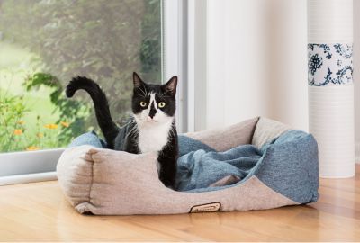 Armarkat Model C47 Cat Bed with Waterproof and Skid-free Base - Navy Blue, Beige