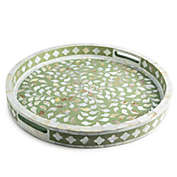 GAURI KOHLI Jodhpur Mother of Pearl Decorative Tray - Olive, 18"