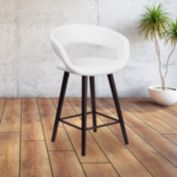 Emma + Oliver 24"H Cappuccino Wood Rounded Open Back Counter Stool - White Vinyl