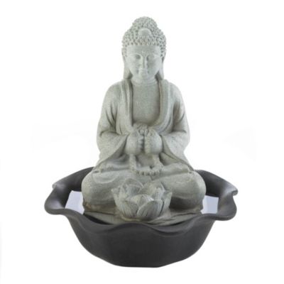 Zingz & Thingz 10.5" Black and Gray Buddha on Lotus Lighted Tabletop Fountain