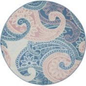 Nourison Jubilant 5'3" x ROUND (5' Round) Blue Area Rug Retro Bohemian Paisley by Nourison