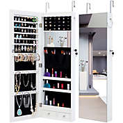Yeah Depot Fashion Simple Jewelry Storage Mirror Cabinet With LED Lights Can Be Hung on door