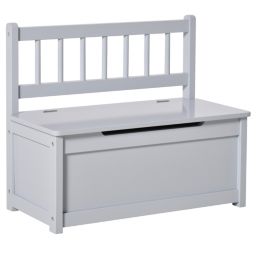 Qaba 2-in-1 Kids Wooden Toy Organizer Chest Storage Box with Seat Bench Cabinet Chunk Cube with Safety Pneumatic Rod Grey