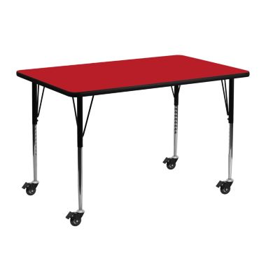 Flash Furniture Wren Mobile 24''W x 48''L Rectangular Red HP Laminate Activity Table - Standard Height Adjustable Legs. View a larger version of this product image.