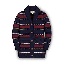 Hope & Henry Toddler Girls' Long Sleeve Shawl Collar Cardigan Sweater with Waist Tie, For Toddlers - Navy and Berry Multi Stripe, Size  12-18 Months