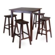 Contemporary Home Living Set of 5 Parkland Square High Pub Table Set with 4 Saddle Seat Stools 38.75"