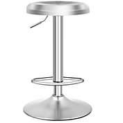 Costway-CA Brushed Stainless Steel Bar Stool Adjustable Height Round Top