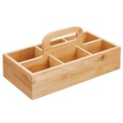 mDesign Bamboo Wood Tea Storage Organizer Caddy Tote Bin, with Handle - Natural