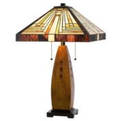 Cal Lighting 60W X 2 Tiffany Table Lamp W/ Pull Chain Switch W/ Resin Lamp Body