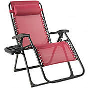 Costway-CA Oversize Lounge Chair Patio Heavy Duty Folding Recliner-Wine