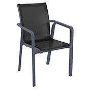 Luxury Commercial Living 35.5" Gray and Black Resin Sling Outdoor Dining Arm Chair