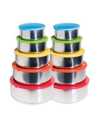 Lexi Home Stainless Steel Containers with Multi Color Lids - Set of 10