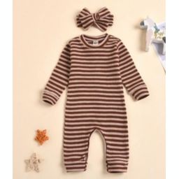 Laurenza's Baby Girls Brown Striped Romper