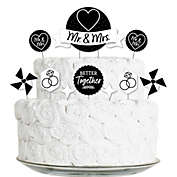 Big Dot of Happiness Mr. and Mrs. - Black and White Wedding or Bridal Shower Cake Decorating Kit - Mr. and Mrs. Cake Topper Set - 11 Pieces