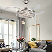 Stock Preferred Crystal Retractable Ceiling Fan Light LED 42&#39;&#39; 3 Colors
