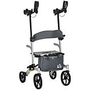 HOMCOM Aluminum Forearm Rollator Walker for Seniors and Adults with 10&#39;&#39; Wheels, Seat and Backrest, Folding Upright Walker with Adjustable Handle Height and Removable Storage Bag, Silver