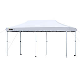 Outsunny 10'x20' Aluminum Pop Up Canopy Folding Instant Shelter Party Tent with Wheeled Bag, 2-Level Adjustable & Upgraded Thicker Tube, XL Large Ground Stakes for Events Patio Backyard
