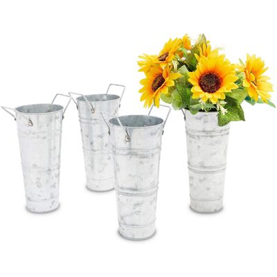 Farmlyn Creek Galvanized Metal Planter for Flowers, Farmhouse Home Décor (4 Pack)