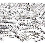 Juvale 100 Pieces Inspiration Word Charms Pendants, Engraved Motivational Charms Collection for DIY Necklace, Jewelry Making, Fashion Accessories and Bracelet, Silver