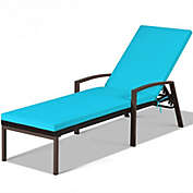 Costway-CA Patio Rattan Lounge Chaise Recliner with Back Adjustable Cushioned-Turquoise