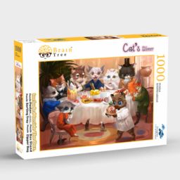 Brain Tree - Cats Dinner 1000 Piece Puzzle for Adults - Unique Puzzles for Adults with Droplet Technology for Anti Glare & Soft Touch - 27.5\