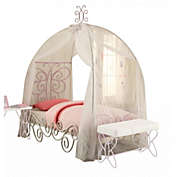 HomeRoots Beddings  White and Lilac Scroll Butterfly Design Twin Canopy Bed