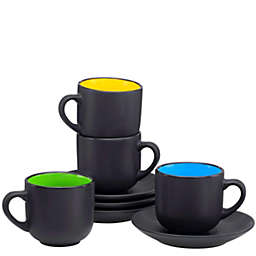 Espresso Cups with Saucers by Bruntmor - 4 ounce - Matte Black Exterior, Solid Color