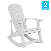 Flash Furniture Savannah All-Weather Poly Resin Wood Adirondack Rocking Chair With Rust Resistant Stainless Steel Hardware In White - White