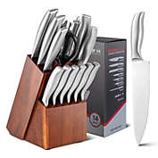 Slickblue 14-Piece Kitchen Knife Set Stainless Steel Knife Block Set with Sharpener