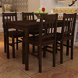 vidaXL Wooden Dining Table with 4 Chairs Brown
