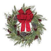 Contemporary Home Living Green and Red Artificial Christmas Holiday Wreath, 24-Inch, Unlit