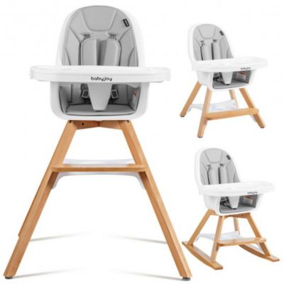 Costway 3-in-1 Convertible Wooden Baby High Chair-Gray