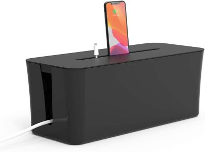 ZBRANDS Black Large Cable Management Box with Cooling Window   Hide Cords, Power Strips, Surge Protector, TV Cable Box, Home Office Desk Organizer