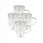 TIDIFY Set of 4 Double Walled Glass Mugs With Lid, Cappuccino Cups, Teacups With Lid