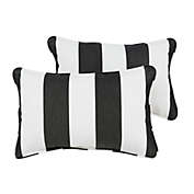 Outdoor Living and Style Set of 2 Sunbrella Distressed Black and White Stripes Rectangular Indoor/Outdoor Lumbar Throw Pillows, 24"