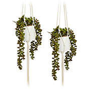 Juvale Hanging Artificial String of Pearls Plant with White Ceramic Pot for Wall Decor, House Warming Gift (31 In, 2 Pack)