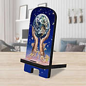 World In My Hands Cell Phone Stand Inspirational Decor Wood Mobile Tablet Holder Charging Station Organizer