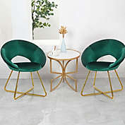 Slickblue Set of 2 Accent Velvet Chairs Dining Chairs Arm Chair with Golden Legs Dark Green
