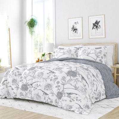 Reversible Pattern Comforter Set Down-Alternative All Season Ultra Soft Microfiber Bedding by Heart & Home, Twin/TwinXL - Molly Botanicals Light Blue