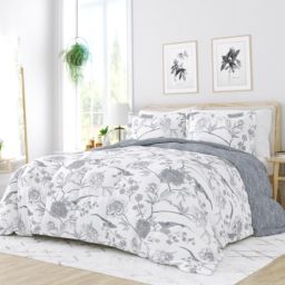 Reversible Pattern Comforter Set Down-Alternative All Season Ultra Soft Microfiber Bedding by Heart & Home, Twin/TwinXL - Molly Botanicals Light Blue