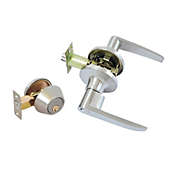 Jessar - Entrance Lever Door Handle with Lock and Deadbolt, Silver