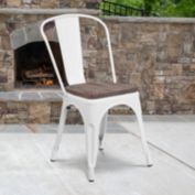 Flash Furniture Perry White Metal Stackable Chair with Wood Seat