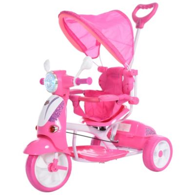 Qaba Children Ride-On Moped Tricycle with a Stylish Design & Interactive Music & Lighting Functions Blue