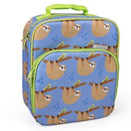 Bentology Lunch Box for Kids - Insulated Lunch Bag Tote With Handle and Pockets - Fits Bento Boxes - Sloths